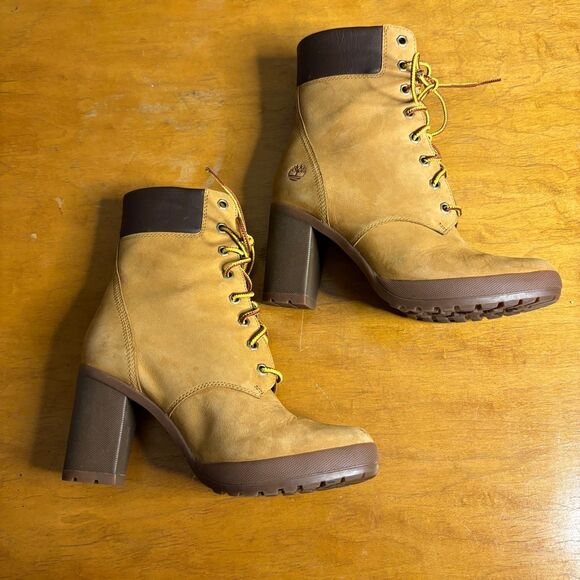 Timberland Ankle Boots Women Size 8 Wheat Tan Chunky Wedge Heel - Picture 3 of 10
